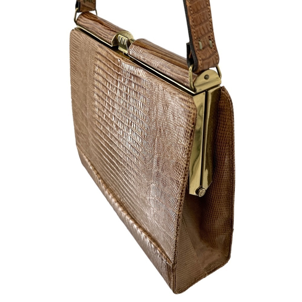 Vintage 1950s 1960s Reptile Skin Top Handle Structured Frame Purse Mad Men Era - Picture 3 of 14